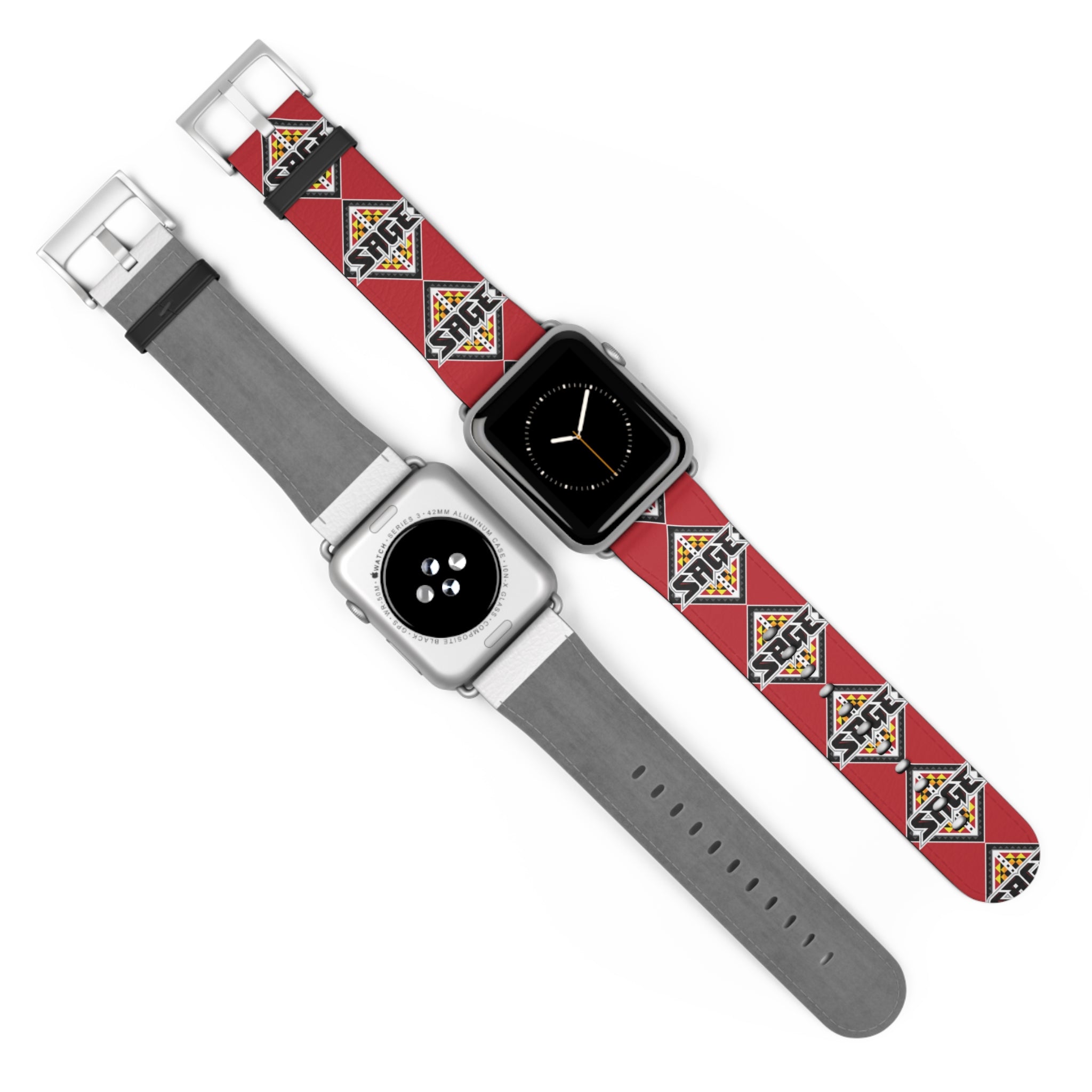 SAGE Geometric Leather Red Apple Watch Band